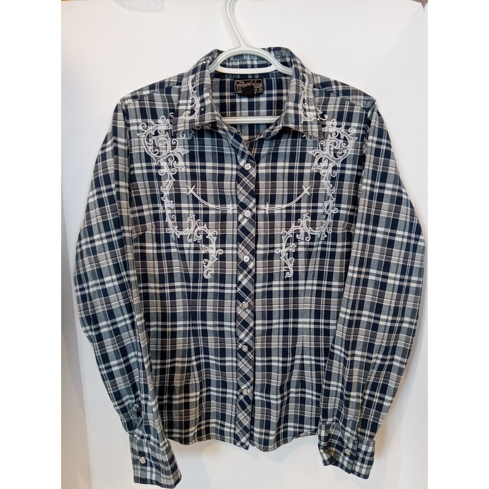 Cattlelac Ranch Womens M Shirt Long Sleeve Rhinestone Embroidered Button Up